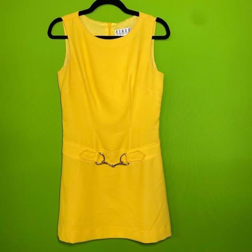 Kenar Yellow Sleeveless Front Metal Belt /Clasp Mini Dress Size 6